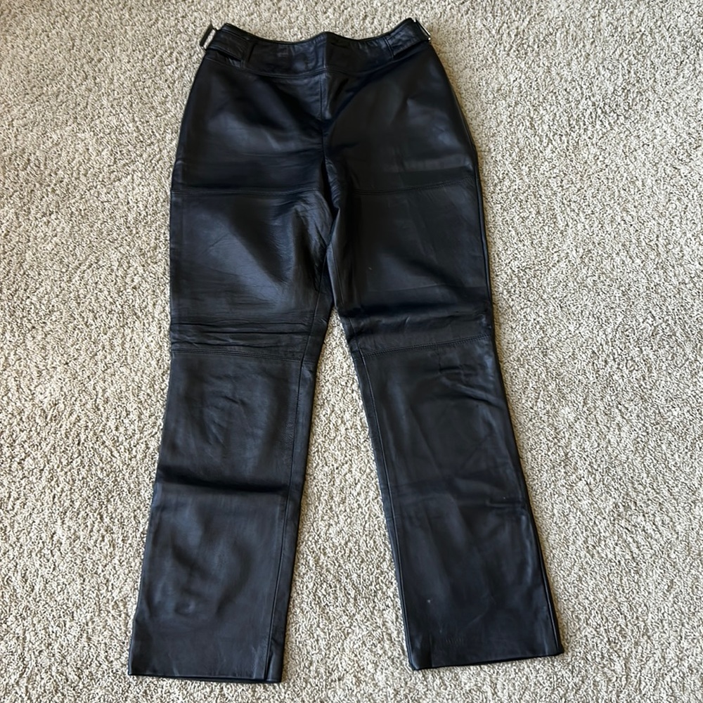 Black Straight Leg Leather Pants